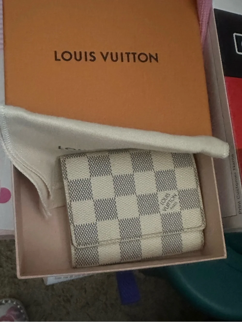Louis Vuitton Damier Azur Checkered Wallet in Cream and Light Gray